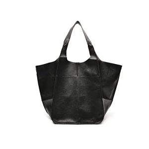 NICOLE & DORIS Sac Cabas Femme Sac de Shopping élégant Sac Fourre Tout Grand Sac à Bandoulière Classique Vintage Sac Epaule en Cuir Souple Grand Sac a Main Pliable Noir (ELITE RACE LTD, neuf)