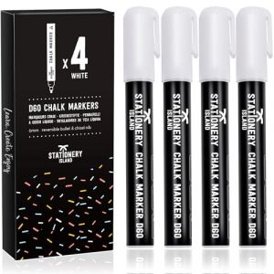 STATIONERY ISLAND Stylo Craie Pour Tableau Noir Effacable, Marqueur Craie Effacable, Feutre Craie pour le Verre Fenêtre, 6MM Blanc Lot de 4 (Stationery Island, neuf)