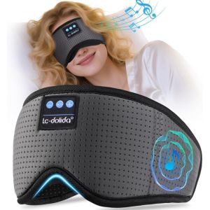 LC-dolida Masque de Sommeil Bluetooth,100% Occultant Masque de Nuit avec Sac de Voyage,Masque pour les Yeux avec &eacute;couteurs Bluetooth avec Sangle R&eacute;glable pour les Voyages,la Sieste (SZHEYE-FR, neuf)