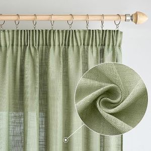 Woaboy Rideaux en Lin avec Ruban Fronceur Rideaux D&eacute;coratifs Modernes Translucides pour Salon Fen&ecirc;tre et la Chambre &agrave; Coucher Lot de 2, 140x200cm Vert (fengjin home, neuf)