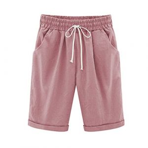 Soldes Bermuda Femme &Eacute;t&eacute; en Lin Ou Coton Shorts et Bermudas Habill&eacute; Femmes Grande Taille &Eacute;lastique avec Poches Confortable Ample 2025 Mode Casual Sport Jogging Pantalon Court Pas Cher (⭐⭐⭐⭐⭐AEGJEGVD⭐⭐⭐⭐⭐, neuf)