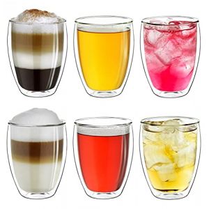 Creano Verre isotherme à double paroi 250ml, ensemble de 6, verre résistant à la chaleur en verre de borosilicate, tasse à café/de thé, dans la conception spéciale (Creano, neuf)