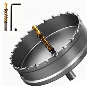 GPtzlei Fraise &agrave; Couronne Carbure 125mm 3 Lames TCT Scie Cloche Professionnelle pour Acier Inoxydable M&eacute;tal Fer avec 2 Forets Pilotes Cl&eacute; et Coffret (Hangzhou JuGao, neuf)