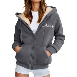 Veste Polaire Femme, Polaire Femme Veste Hiver Chaude Sweats Manteau &agrave; Capuche Zipp&eacute; Laine &eacute;Pais Souple Blousons Fourrure Hooded Coat Manche Longue Cardigan Casual Mode Hiver Chaude Outerwear (Geyunxue, neuf)