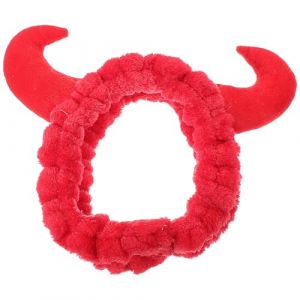 Mobestech Bandeau Corne de Diable Peluche Douce pour Femmes Bandeau Spa Visage Confortable pour Soins Peau Serre-t&ecirc;te Rouge pour Lavage et Maquillage (Cash Liu, neuf)