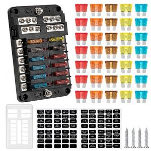 GUNGY Porte-fusible 12 V porte-fusibles 12 voies bo&icirc;te &agrave; fusibles voiture avec indicateur LED et 30 pi&egrave;ces fusible &agrave; lame pour voiture, bateau, camion, SUV Camper (Aprilbee, neuf)