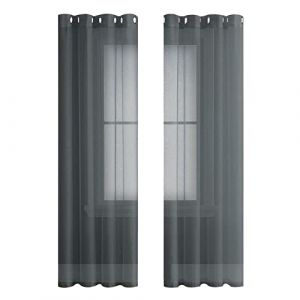 MRTREES 2 Pi&egrave;ce Rideau Voilage Gris Clair 140x245 cm &agrave; Oeillet Semi-Transparent en Effet Lin D&eacute;corations d'int&eacute;rieur de Fen&ecirc;tre de Salon Moderne Chambre Cuisine Balcon Baie Vitr&eacute;e L&eacute;ger Romantique (MRTREES HOME, neuf)