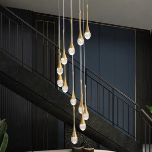 Lustres suspendus en cristal à 12 lumières dorées en forme de goutte de pluie 120 '' / 305 cm de haut Foyers d'entrée Lustres d'entrée StaircaseBig Crystal Bubble 3000-6000K Dimmbale LED Luminaires (bodengjiudian, neuf)
