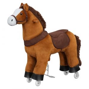 WOLTU Cheval à Bascule sur roulettes pour Enfant de 4 Ans, Jouet en Bois et métal avec Effet sonore, Usage intérieur/extérieur, Brun (WOLTU GmbH, neuf)