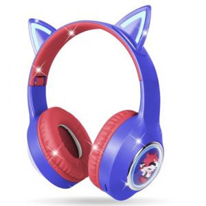 AXFEE Casque Audio Bluetooth sans Fil pour Enfants, Casque Cat Pliable avec LED Flash Lumi&egrave;res Glow, Casque Bluetooth 5.3 pour Enfants, sans Fil/Filaire, pour Ecole, Tablette, T&eacute;l&eacute;phone(Bleu) (Ouuze, neuf)