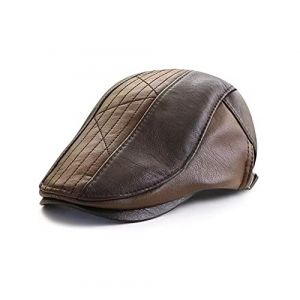 RUICHENG Casquette Plate en PU Cuir Homme Hiver B&eacute;rets Casquette Irlandaise R&eacute;glable Ivy Gatsby Flat Cap (Marron fonc&eacute;) (妙克斯商贸, neuf)