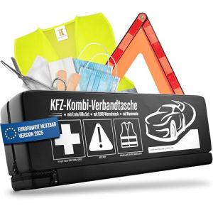 HELDENWERK Kit de premiers secours 3 en 1 pour voiture 2025 utilisable et test&eacute; dans toute l'Europe (conforme &agrave; la StVO) I Sac combin&eacute; de voiture avec gilet de s&eacute;curit&eacute;, triangle de signalisation et (Heldenwerk&reg; FR, neuf)