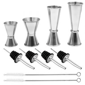 4 PCS Doseur Jigger Cocktail 30/40/50/60ml Doseur à Alcool en Acier Double Inoxydable Tasse à Mesurer Doseur Alcool avec 4 becs verseurs et 2 brosses, pour Bar Maisons Fête Gin Shaker (Style B) (EcoCoating OÜ, neuf)