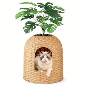 Klippehop Bac &agrave; Liti&egrave;re pour Chat - Cache Liti&egrave;re Pot de Fleurs avec Fausse Plante et Pelle - en rotin tress&eacute; &agrave; la Main - avec contr&ocirc;le des odeurs et Filtre &agrave; Charbon (Naturel, Bonsai Edition 2) (PTCMJL, neuf)