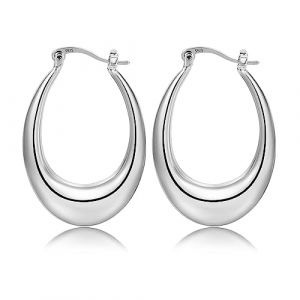 Boucles d'oreilles cr&eacute;oles en argent 925 grandes dames, boucles d'oreilles cr&eacute;oles en argent sterling ovales, boucles d'oreilles en argent hypoallerg&eacute;n boucles d'oreilles cr&eacute;oles grosses ovales (Ash's Choice, neuf)
