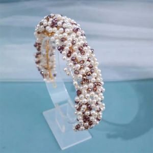 Diadème pour femme avec perles faites à la main pour bal de fin d'année, mariage, accessoires de cheveux, bandeau de bijoux violet foncé (qichunxianhongbanrenfuzhuangdiangerenduzi, neuf)