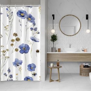 ASDCXZ Rideau de Douche Fleurs 120 x 180 cm, Fleurs de Printemps Aquarelle Bleue Plantes Blanc Rideau de Douche &Eacute;troit Salle de Bain Lavable Rideau de Douche en Polyester Textile Imperm&eacute;able pour (Qingjuan Trade, neuf)