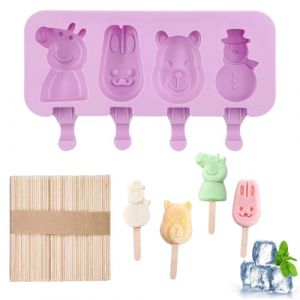 LACHT 4 Pièces Moule à Crème Glacée en Silicone, Grands Moule à Glace avec Couvercles Violet, Moule Magnum Cake avec 50 Bâtons de Glace,moule glace (candy27seven, neuf)