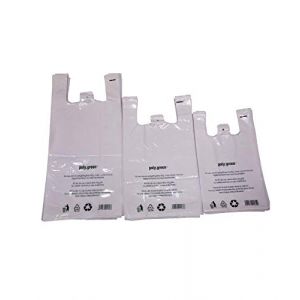 Sac de course a bretelle TRANSPARENT 50 micros sac plastique réutilisable en 50µ conformes au décret 2016-379 du 30 Mars 2016, pochon imprimé avec texte légal avec trou pour crochet 50, S= 45 x 26 cm (solutions-imprimerie, neuf)