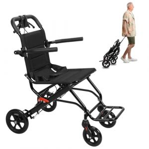 Fauteuil Roulant Pliable Leger, Fauteuil Roulant pour Adultes et Personnes &Acirc;g&eacute;es, Chaise Roulante de Voyage avec Support 100kg, Fauteuils Roulants Pliable &agrave; la Main avec Barre de Traction (Noir-A) (DAVID MARKET SHOP, neuf)