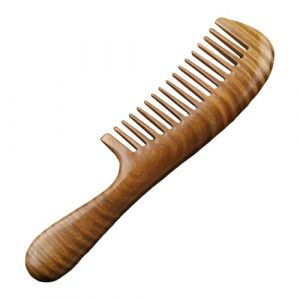 Peigne en bois &ndash; Peigne en bois pour femme | Peigne en bois &agrave; dents larges | Peigne &agrave; cheveux en bois | Peigne d&eacute;m&ecirc;lant fait main | Peigne &agrave; cheveux boucl&eacute;s, masseur du cuir chevelu, peigne d&eacute;m&ecirc;lant (jiaduoshi, neuf)