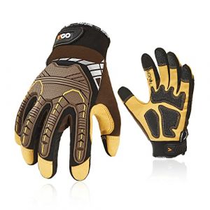 Vgo... Gants de travail de sécurité, gants de mécanicien, gants anti-vibrations, robustes (SL8849,10/XL,Marron,1Paire) (VGO GLOVES, neuf)