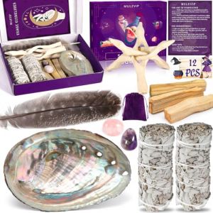 MULEVIP Sauge Blanche,Palo Santo,Santo Coquillage d'ormeau,Pierre de Cristal,Sauge Blanche Purification Maison,Sauge Blanche Purification a Bruler,Encens Naturel à Bruler Anti Stress Méditation (ITM Alimentaire Centre Ouest, neuf)