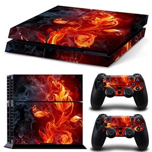 Morbuy PS4 Skin Vinyl Autocollant Decal Sticker pour PlayStation 4 Console + 2 Dualshock Manette Set Skins (Rouge Feu Fleur) (Morbuy, neuf)
