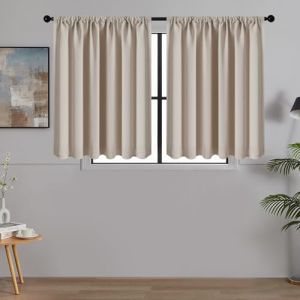MRTREES Rideau Occultant Court Thermique Isolant Anti Froid et Chaleur pour Petites Fen&ecirc;tres Tissu Impermeable Rideaux Beige Cuisine 90x120 CM Passe Tringle D&eacute;coration Chambre, 2 Pi&egrave;ces (MRTREES HOME, neuf)