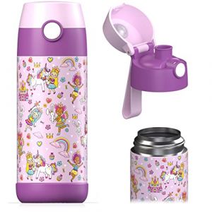 Jarlson&reg; Gourde Enfant CHARLI [350ml] - Bouteille Isotherme Anti Fuite sans Paille pour Gar&ccedil;ons & Filles - Sans BPA & Phthalates - Gourde Inox pour &Eacute;cole, Maternelle & Sport (Princesse) (Jarlson, neuf)