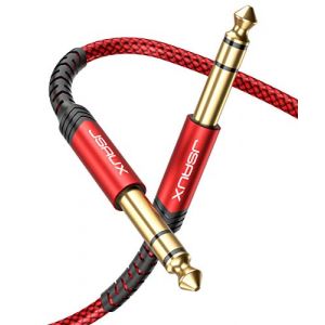 JSAUX Câble de guitare professionnel 3M, 1/4" 6.35mm à 6.35mm TRS Stéréo Câble d'instrument Jack tressé en nylon pour guitare électrique, basse, amplificateur, clavier, Mandoline - Rouge (JS Digital FR, neuf)