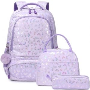 Kimwadalh Cartable Fille Papillon Sac à Dos Primaire Peluche Cartable Enfant pour Scolaire Primaire Fille Sets de Sacs Scolaires CE1 CE2 + Isotherme Panier Repas + Trousse (Shinetone, neuf)