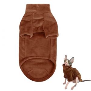 Pull polaire pour chat, gilet sans poils pour chat, pull à col roulé, vêtements pour chat une pièce, vêtements pour chaton d'automne et d'hiver, pour Sphynx Cornish Devon Rex, marron (JackieCHEN, neuf)