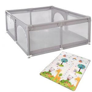 XUANYU Parc B&eacute;b&eacute; Rectangulaire avec Barri&egrave;res et Porte, Parcs de Jeux Pliable en Tissu Oxford, Centre d'activit&eacute;s B&eacute;b&eacute;, Parc Enfant pour Int&eacute;rieur/Ext&eacute;rieur (Gris clair 180 x 150 x 66 cm) (XUASHW, neuf)