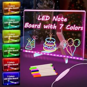 Tableau Lumineux Message Dessin LED, Tablette &agrave; Dessin Lumineuse 30 x 20 cm, Tablette Lumineuse Dessin Effa&ccedil;able avec 7 Stylos N&eacute;ons Disponible sous Forme de Bloc-Notes, Cadeau Cr&eacute;atif pour Enfants (KATONA EVA, neuf)