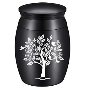 CREATCABIN Urne Mini Arbre de Vie Oiseaux Coeur Cendres d'animaux Petit Souvenir Étanche en Acier Inoxydable Récipient de Crémation Pot 1.18x1.57 Pouce Noir (CREATCABIN FR, neuf)