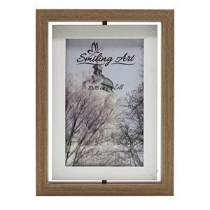 Smiling Art Cadre photo pivotant, cadre double pour 2 photos en bois MDF avec verre en format paysage et portrait à poser (Marron + Blanc, 10 x 15 cm) (Smiling Art, neuf)