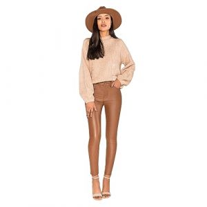 Glook Pantalon Simili Cuir Femme Camel, Taille Mi-Haute, Coupe Skinny - Pantalon Cuir Femme Sexy avec Poches Avant et Arrière Fonctionnelles (42, Chameau) (Glook Fashion, neuf)
