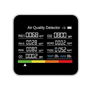 SIUKE Moniteur de la qualité de l'air, Moniteur de qualité de l'air 9 en 1 Compteur de Détecteur de TVOC HCHO PM2.5 PM1.0 PM10 Détection d'humidité de la température avec Fonc (ruigengdianz, neuf)