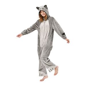 OLAOLA Combinaison Pyjama Femme Homme Animaux Costume Unisexe Adulte Onesie Halloween Cosplay Deguisement Kigurumi Pajamas Fête Vêtements de Nuit (S, Chat) (pitgeem, neuf)