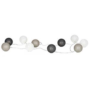 levandeo Guirlande lumineuse 10 boules lumineuses LED en coton gris et blanc (living-by-design, neuf)