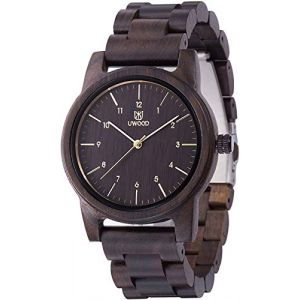 BIOSTON Montre en Bois, MUJUZE Montre en Bois Faite Main &agrave; Partir de V&eacute;ritable Bois de Santal Coffret Cadeau en Exclusivit&eacute; Produit Naturel Montre en Bois pour Hommes (Noir) (MUJUZE-EU, neuf)