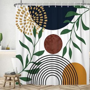 Uiiooazy Rideau Douche Anti Moisissure, Rideau de Douche 180x240cm Abstrait Soleil Brun Feuilles Vert Rideaux de Baignoire Tissu Lavable Imperméable Polyester Rideaux Salle de Bain avec 12 Crochets (dongguibinjingpinxiaodianpu, neuf)