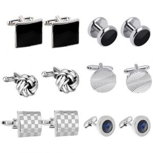 DKDDSSS 6 Pairs Bouton de Manchette Homme, Boutons de Manchette Classiques pour Homme, Boutons de Manchette en Acier Inoxydable, &Agrave; La Mode R&eacute;tro Ray&eacute; Manchette, pour Mariage Business (O&Uuml; KovAEveod, neuf)