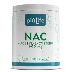 NAC n-acetyl-cysteine 600 mg 210 Comprimés PiùLife, 1 par Jour, Complément Antioxydant Puissant, Dérivé Stable de la L cysteine, Synthèse du Glutathion, Soutien du Système Immunitaire (Vitaminstore, neuf)