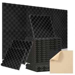 Ollewiellan Lot de 48 panneaux acoustiques en mousse autocollants, 30 x 30 x 2,5 cm, isolation acoustique, absorption des &eacute;chos, isolation phonique, pour la maison et le studio, d&eacute;coration de jeu, (FENADDING, neuf)