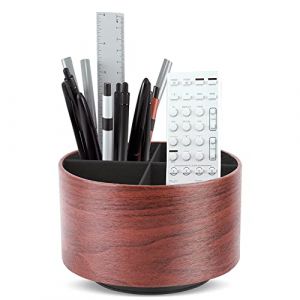 Czzmy Rotation range t&eacute;l&eacute;commande,Circulaire Support de t&eacute;l&eacute;commande en PU Cuir avec 4 Compartiments,Organisateur de bureau multifonction pour TV telecommande,Lunettes,Crayons(1-Brun clair) (睿干电器, neuf)