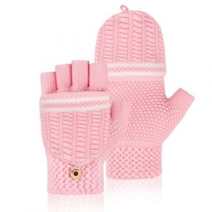 Kiiwah Mitaine Enfant avec Rabat pour Fille Gar&ccedil;on 8-13 Ans, Gants Sans Doigts Enfant Moufle Hiver Chaud Tricot&eacute; (Rose) (Hommite, neuf)
