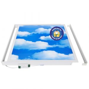 LECOM Plafonnier LED 62x62 Panneau LED 3D-SKY Nuages blancs traversent le ciel bleu Effet 3D 6000K Panel Dalle Luminaire Montage en saillie (avec cadre de montage) (WRElektro, neuf)