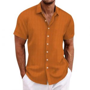 Chemise en lin pour homme - Manches courtes - Chemise en lin - Chemise de loisirs - Coupe droite - Chemise d'été avec col montant - Décontractée - Coupe droite - Chemise rayée, Orange, 3XL (runBel, neuf)